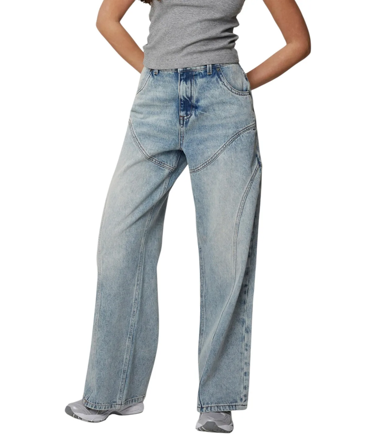 Suture Wide-Leg Mid-Rise Seam-Line Detail Jeans by Good for Nothing