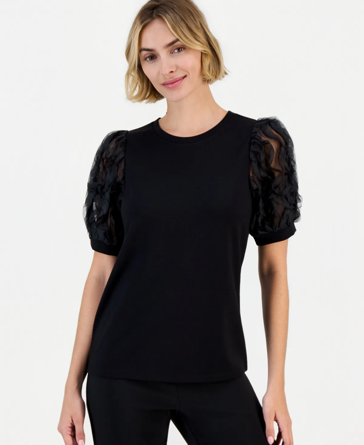Serenity Knit Puff Sleeve Crewneck Top by Anne Klein