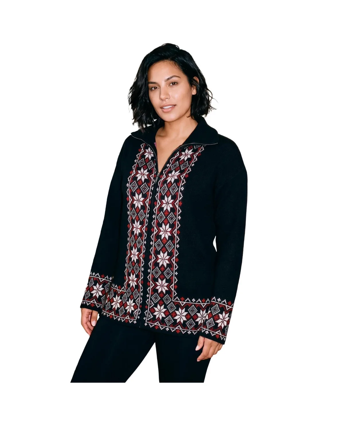 Fair-Isle Zip-Front Cardigan by Avenue