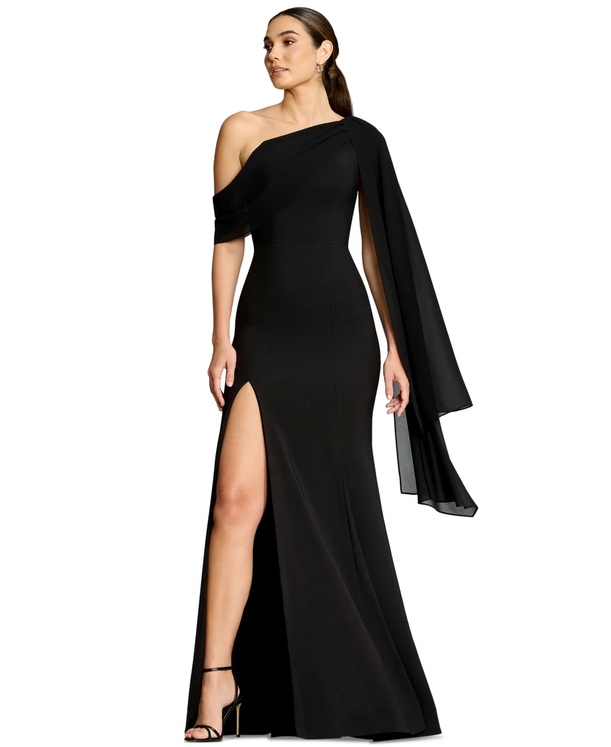 Asymmetrical Neck Shoulder-Drape A-Line Gown by Dress the Population