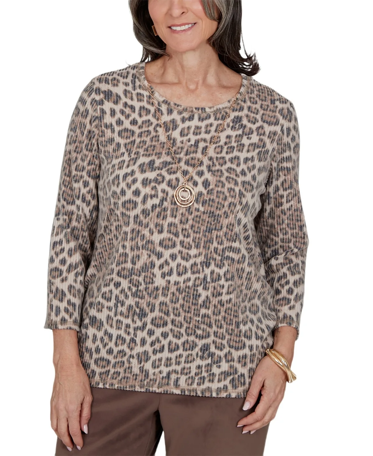 3/4-Sleeve Leopard-Print Top by Alfred Dunner