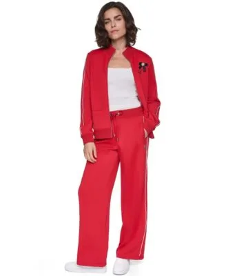 Karl Lagerfeld Paris Pin Bow Imitation Pearl Trim Zip Up Jacket Drawstring Joggers by Karl Lagerfeld