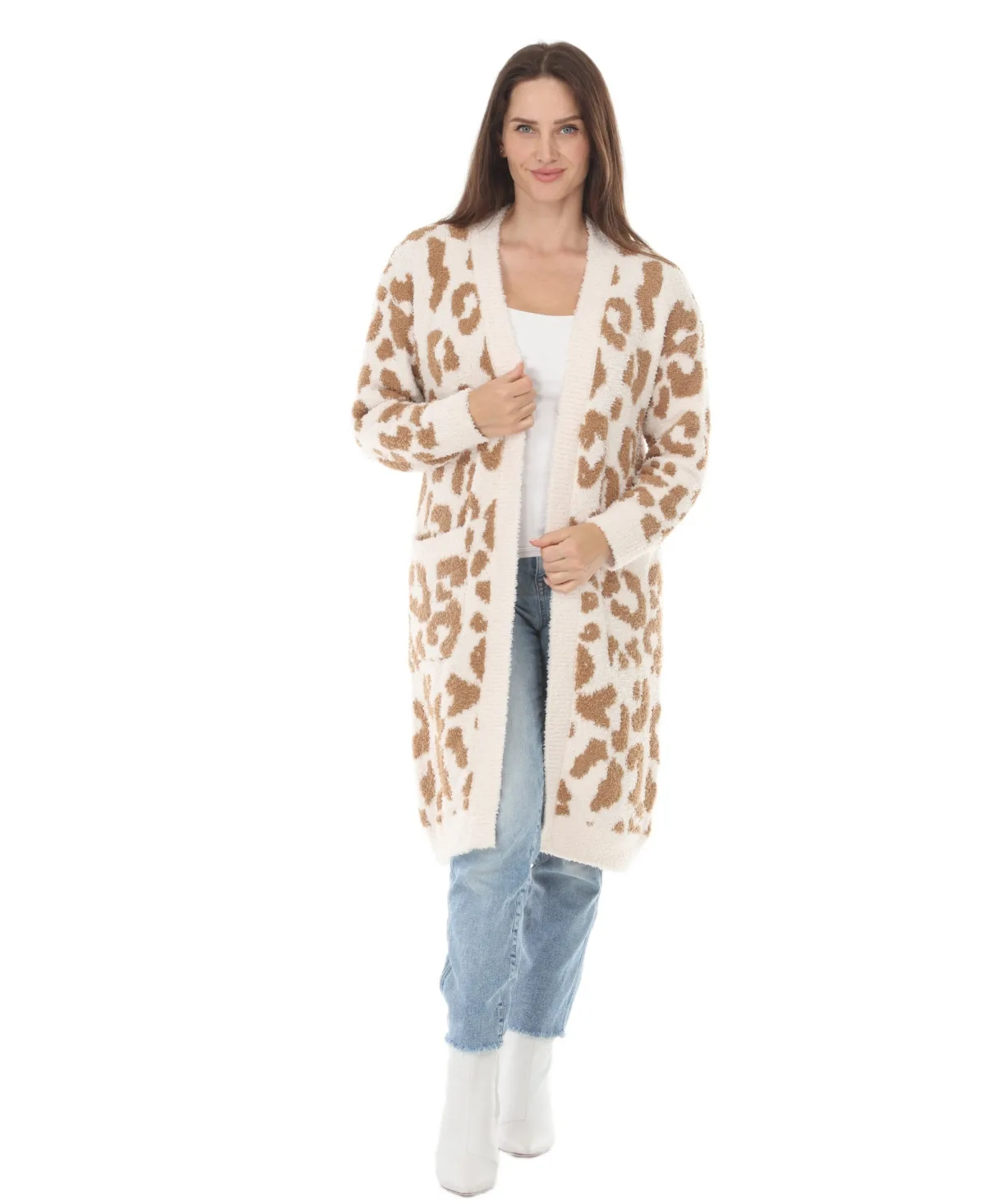 Leopard-Print Sherpa Open-Front Cardigan