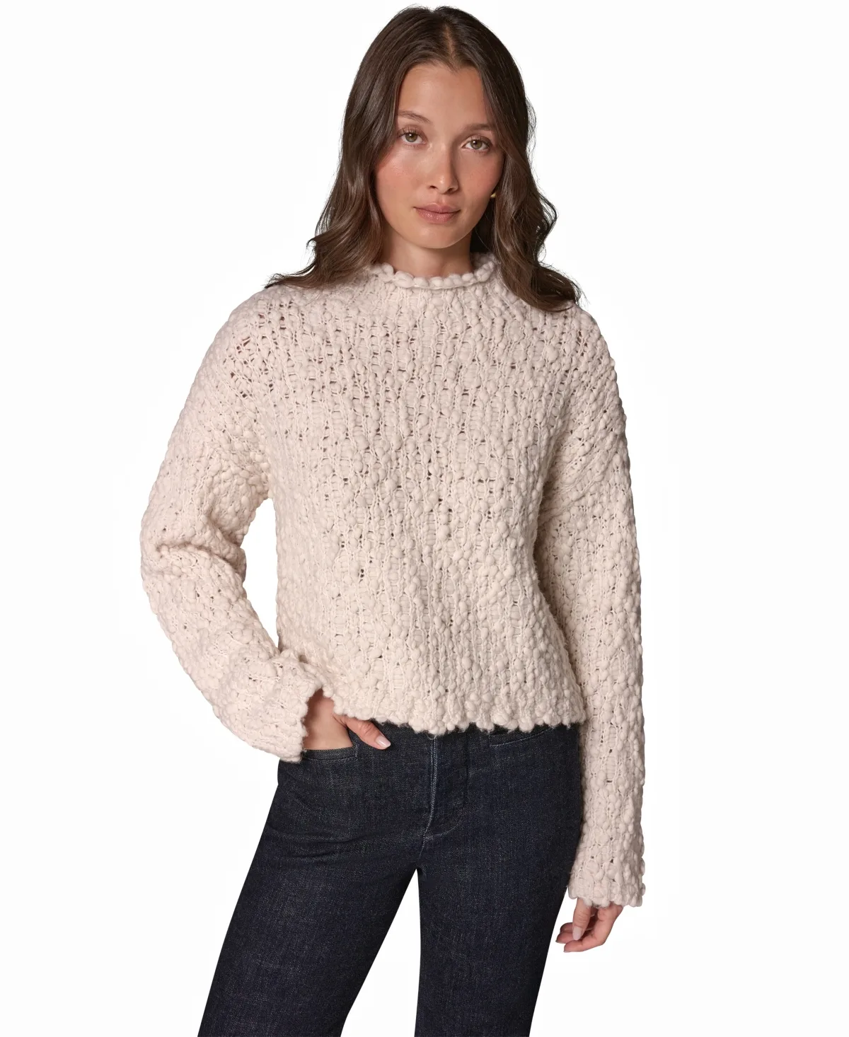 Barrel-Sleeve Mock-Neck Cropped Wool-Blend Sweater by Donna Karan Weekend