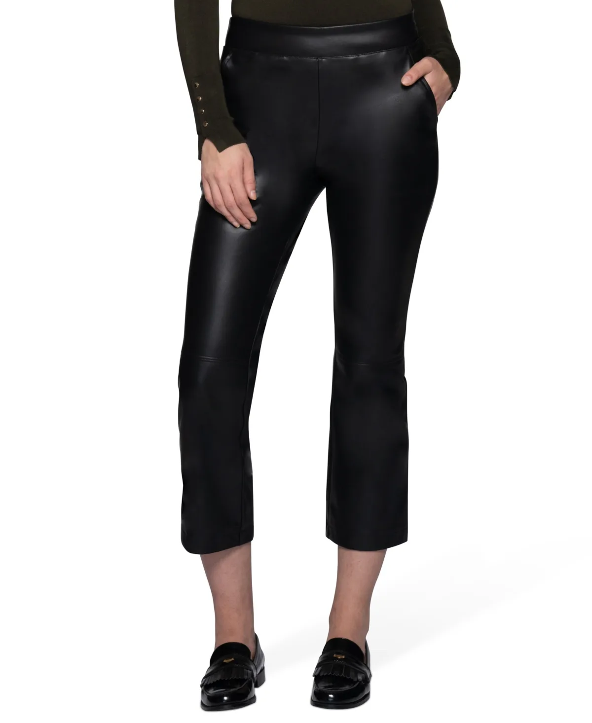 Faux Leather Cropped Bootcut Leggings by HUE