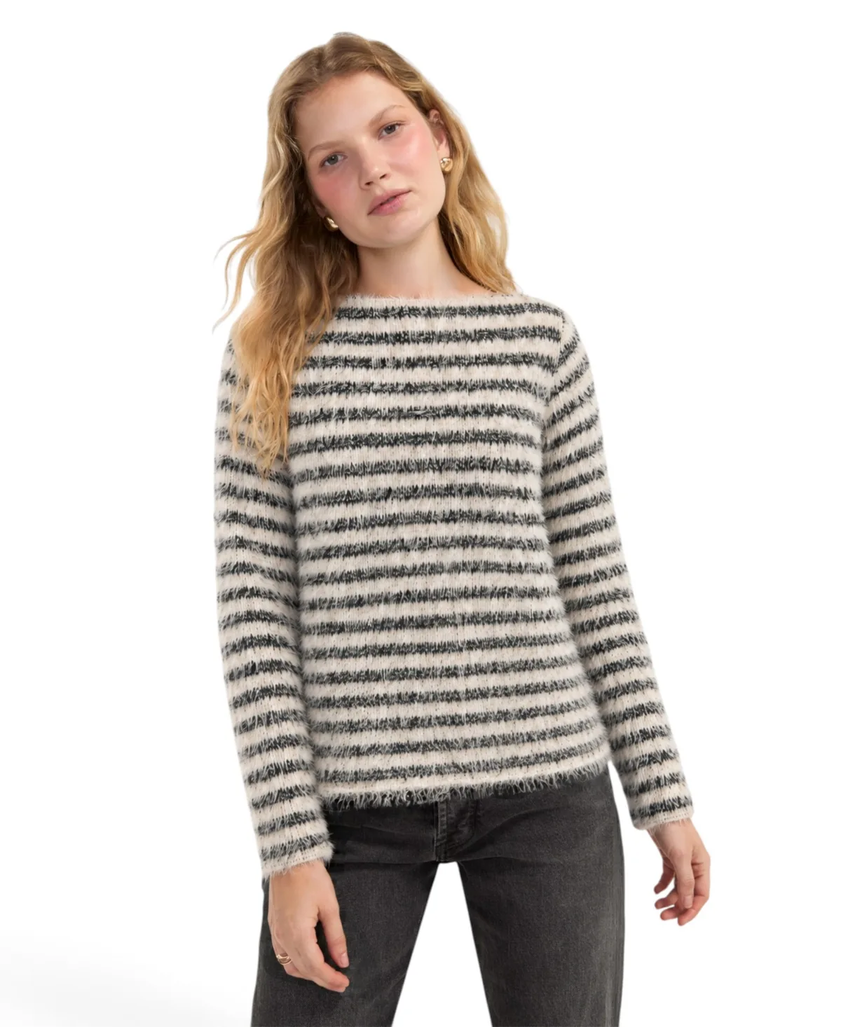 Long-Sleeve Boat Neck Striped Top by Liverpool Los Angeles