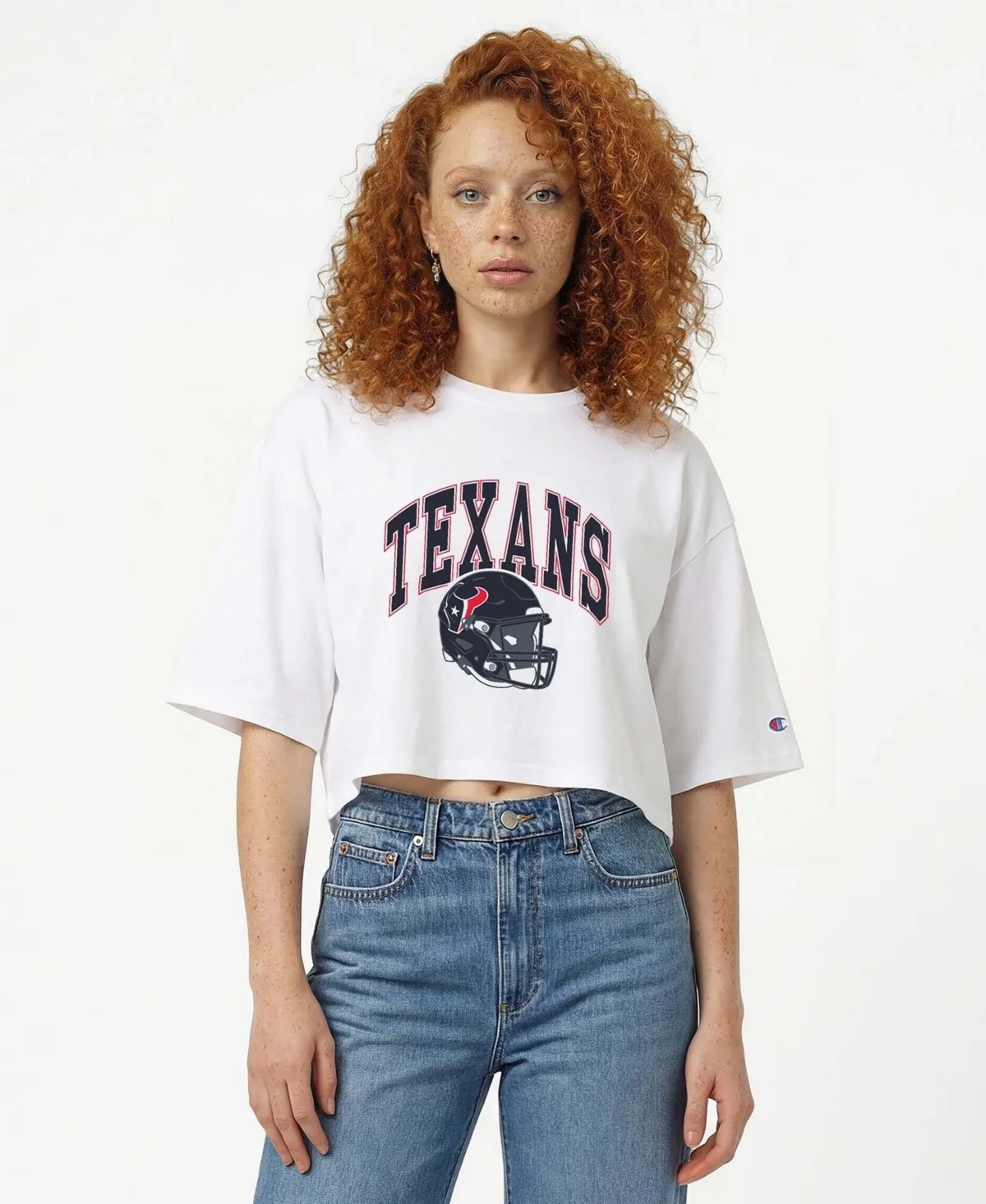 Houston Texans Boyfriend Screen Print Cropped T-Shirt by Champion
