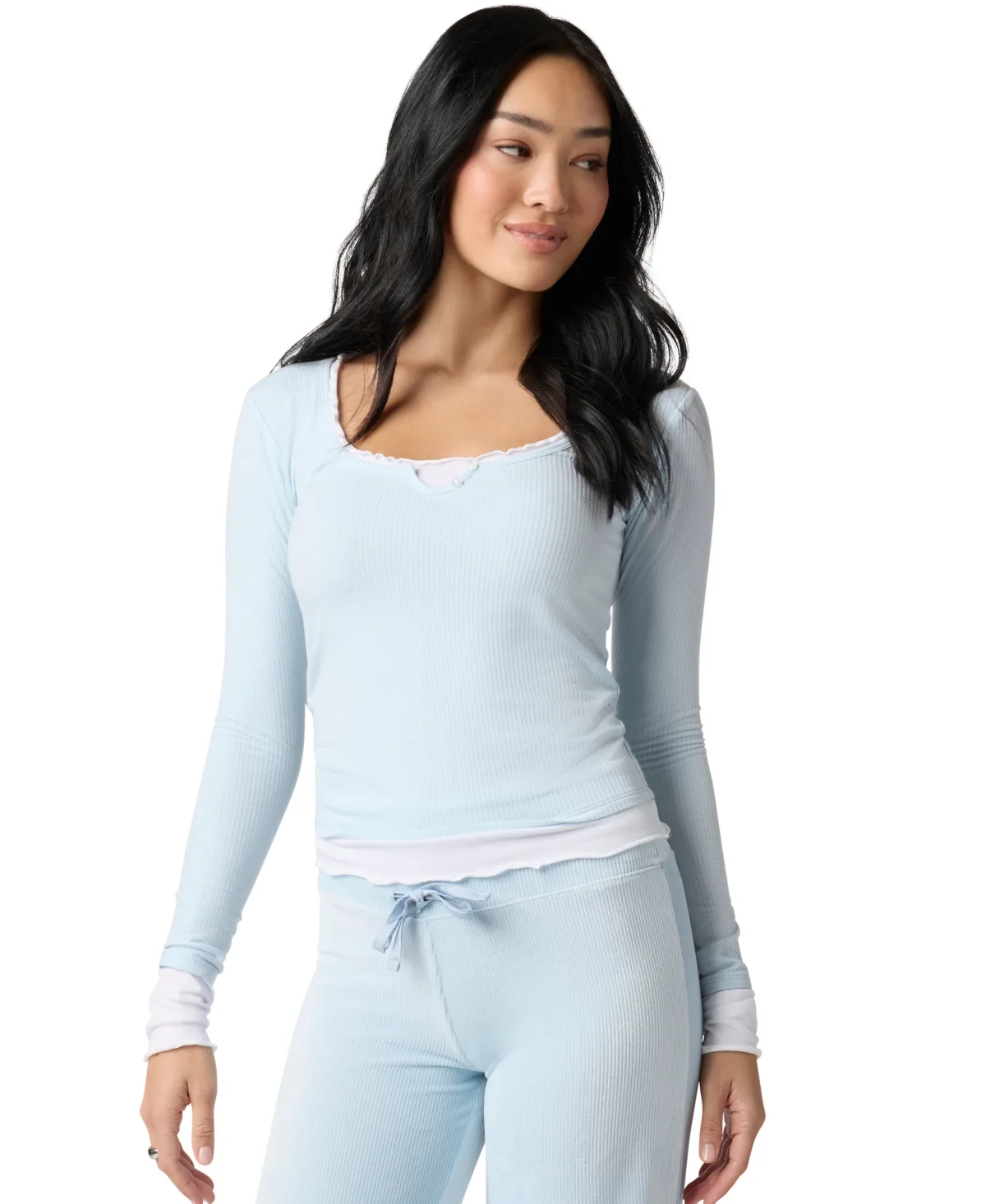 Long-Sleeve Ribbed Crewneck T-Shirt by Florence by Mills