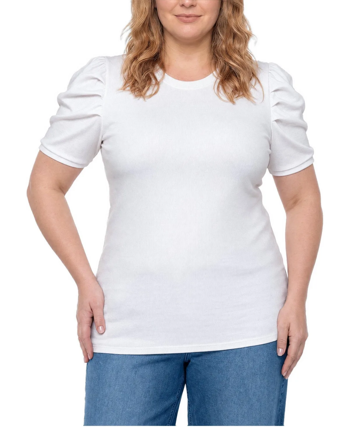 Belle Isle Short-Puff Sleeves Ruched Cotton-Blend T-Shirt by Torrid