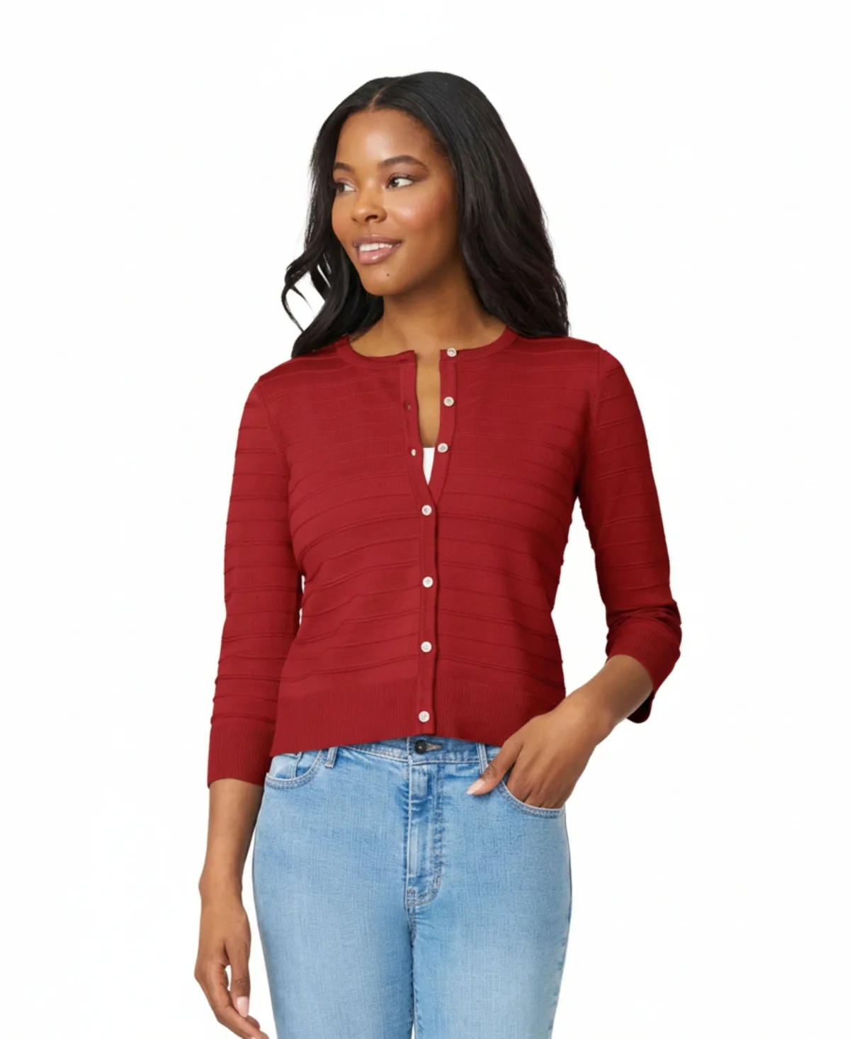 Melissa Paige Textured-Stripe Cardigan Sweater