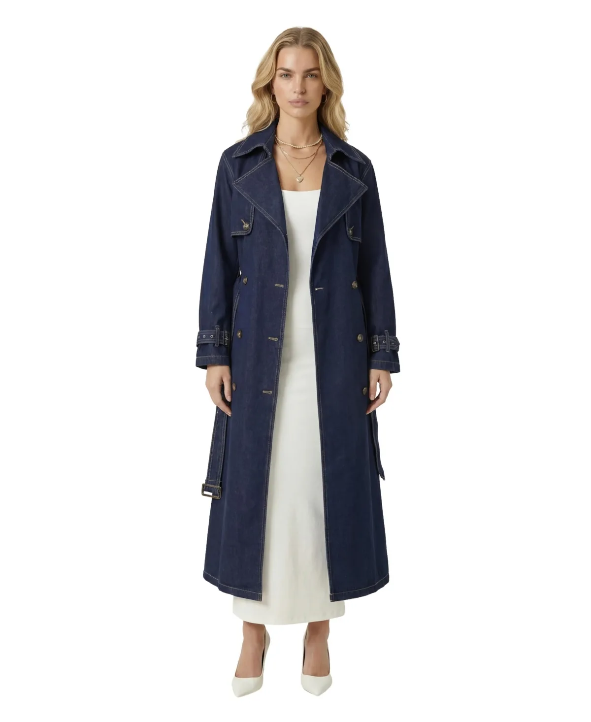 Denim Double-Breasted Trench Coat by Modenaire