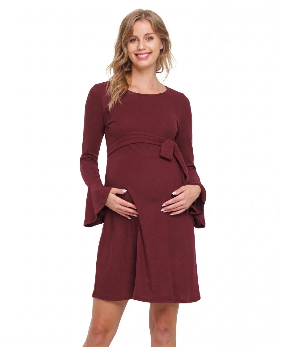 Back Keyhole Bell-Sleeve Hacci Dress by Hello Miz