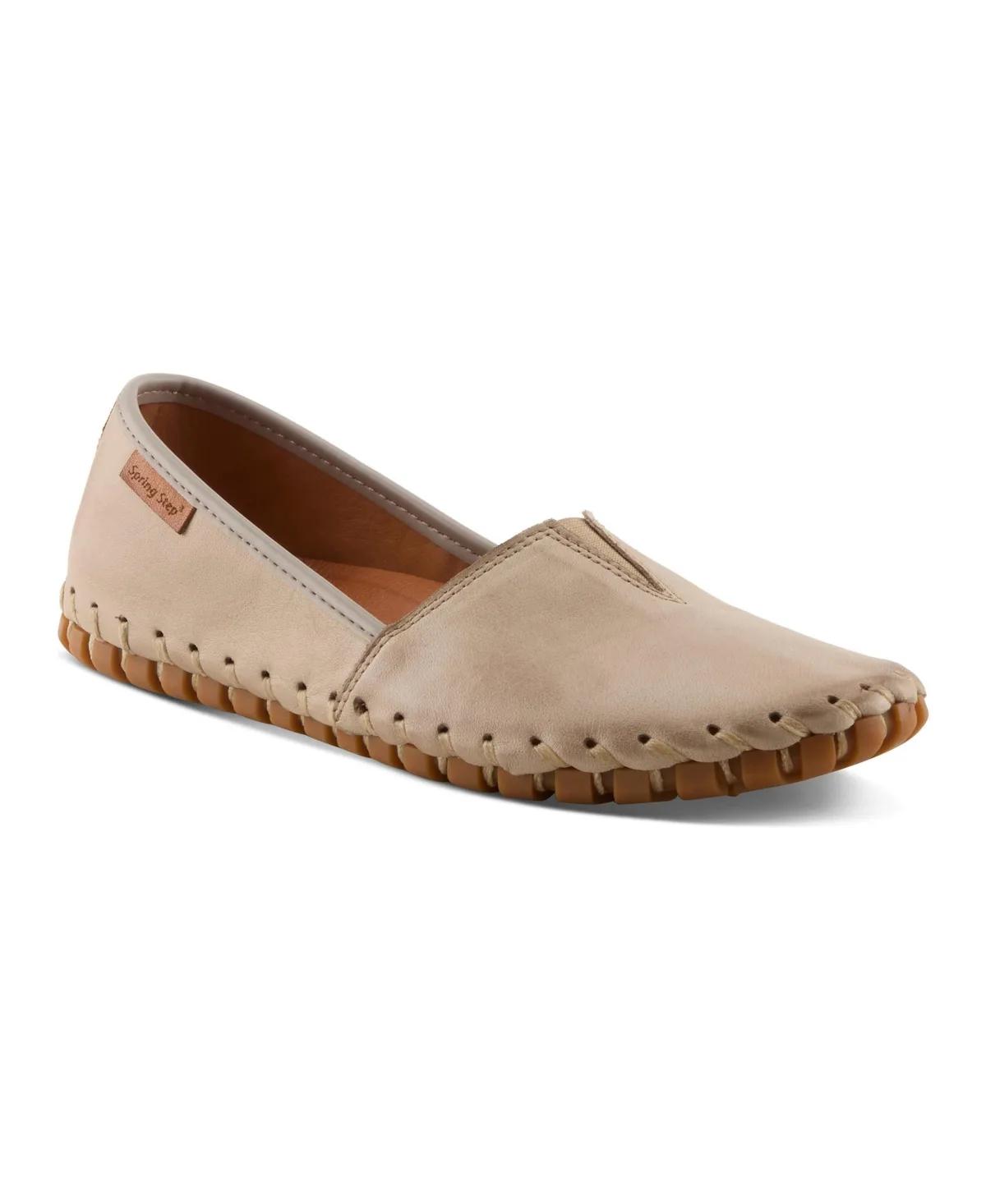 Kathaleta Leather Slip-On Comfort Flats with V-Elastic Notch, Arch Support & Removable Insole