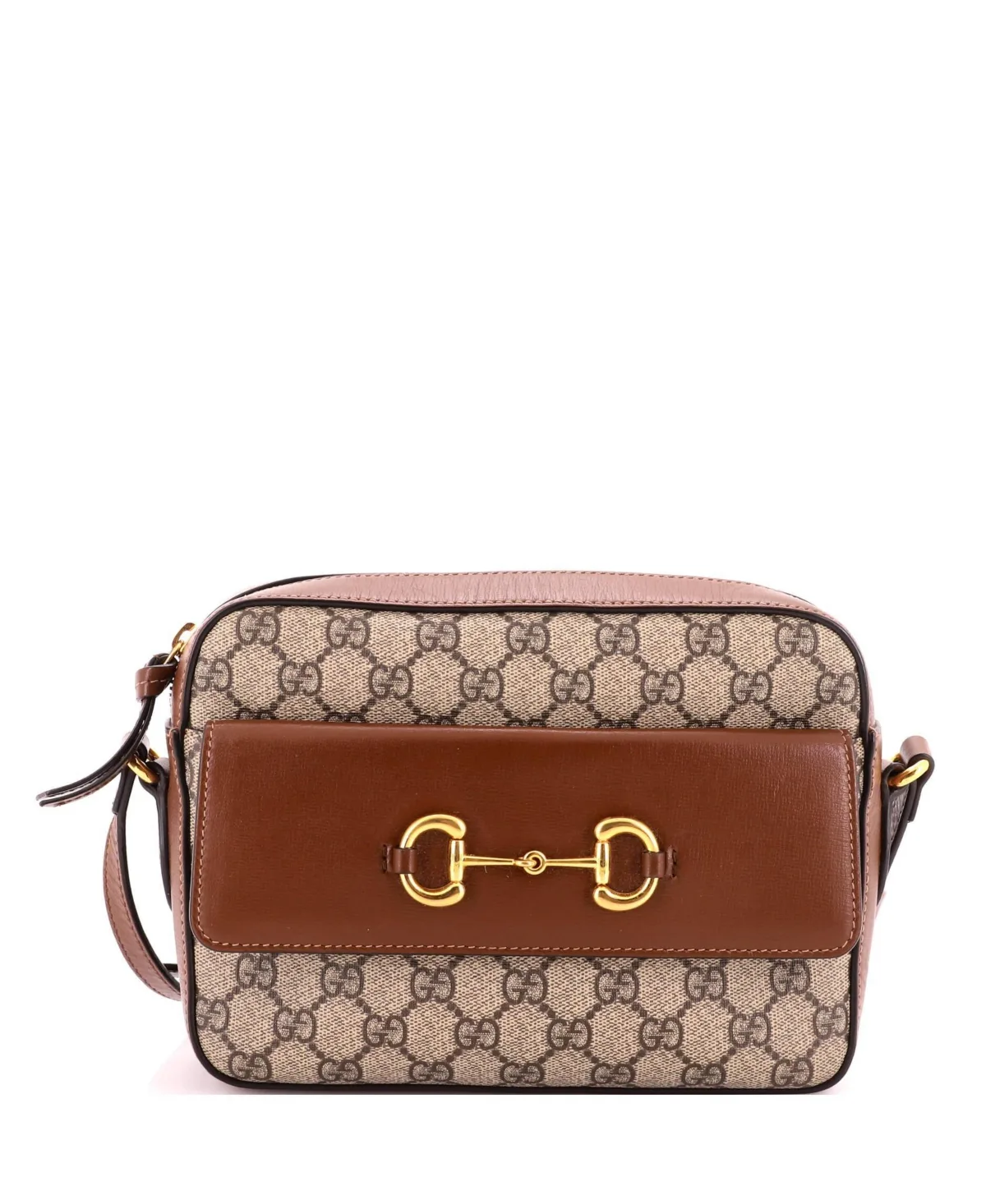 Pre-Owned Gucci Small Horsebit 1955 Flap Pocket Camera Bag Gg Coated Canvas and Leather by Gucci