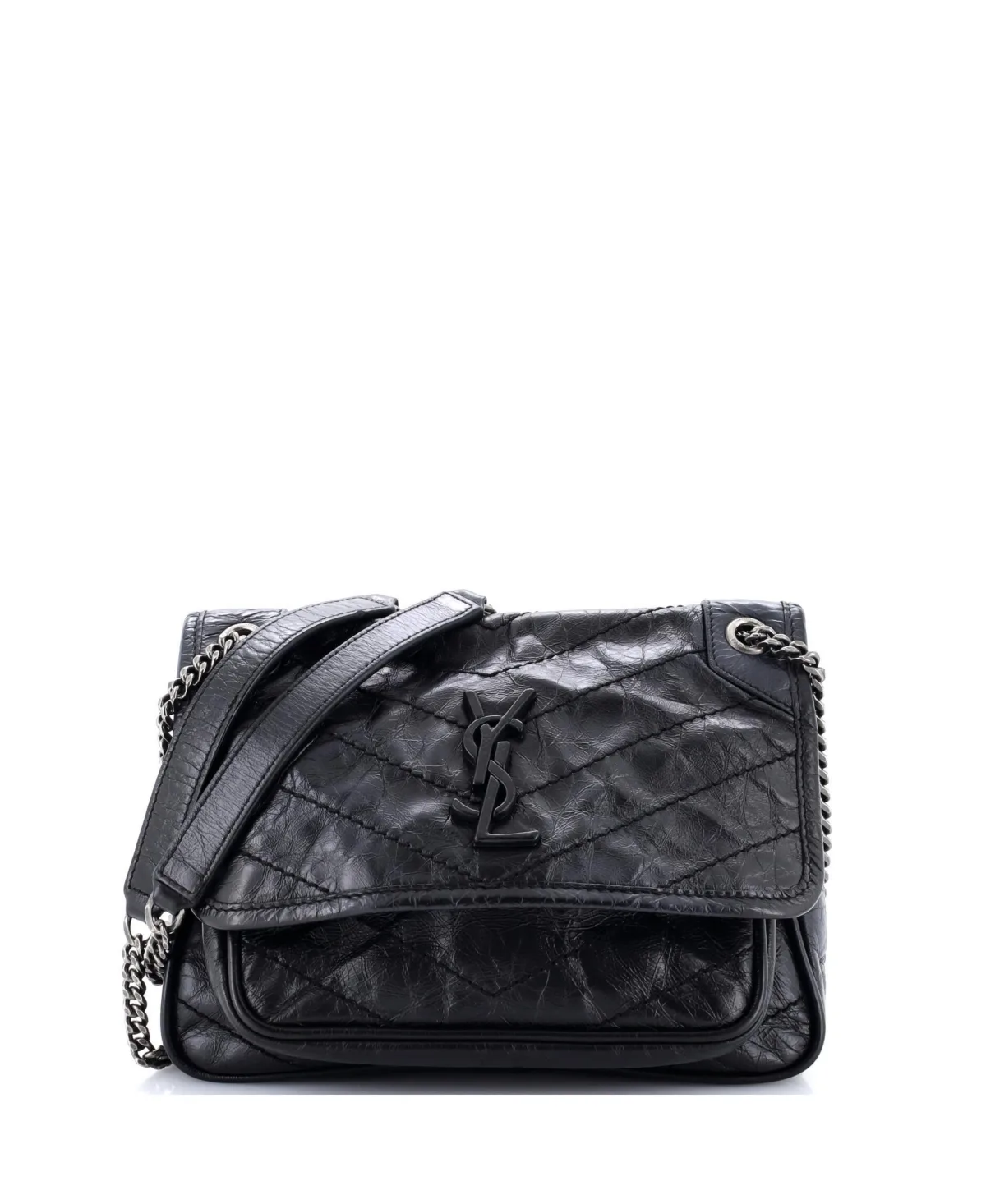 Pre-Owned Saint Laurent Baby Niki Chain Flap Bag Matelasse Chevron Leather by Saint Laurent