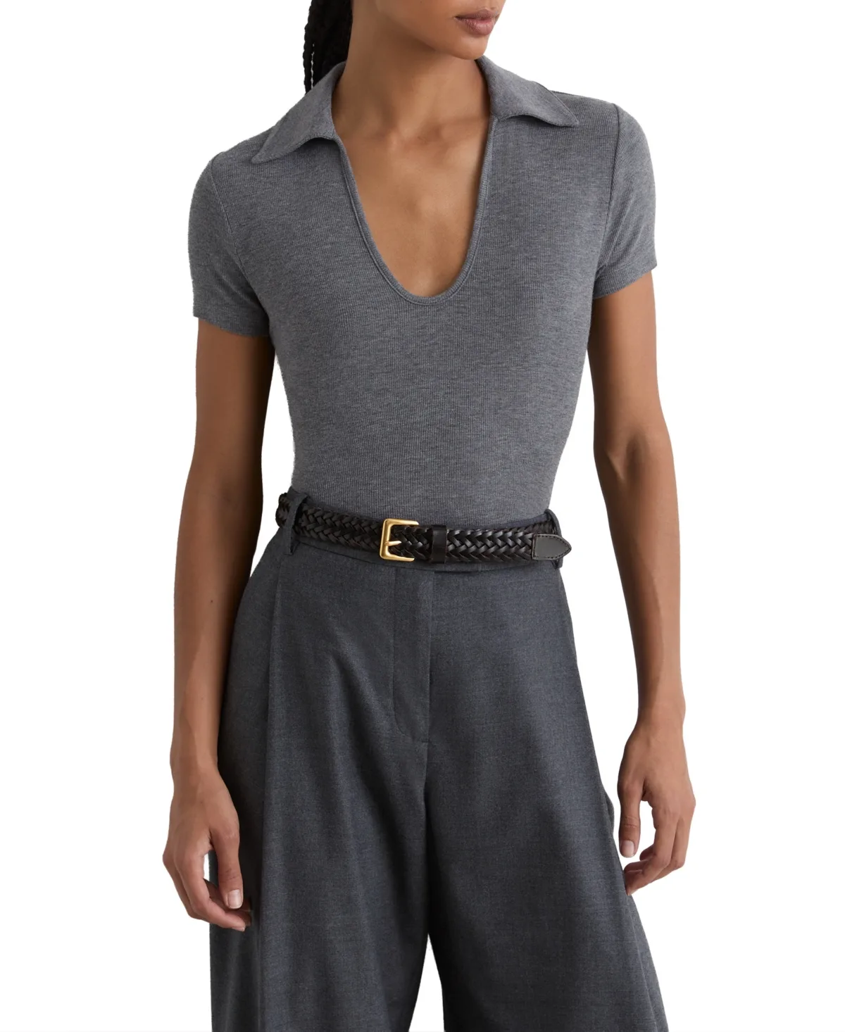 Scoop-Neck Jersey Polo Top