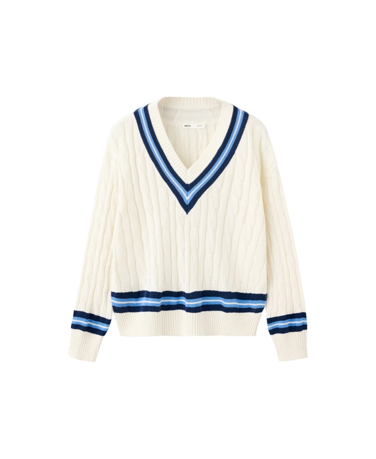 Cable-Knit V-Neck Sweater by Mango