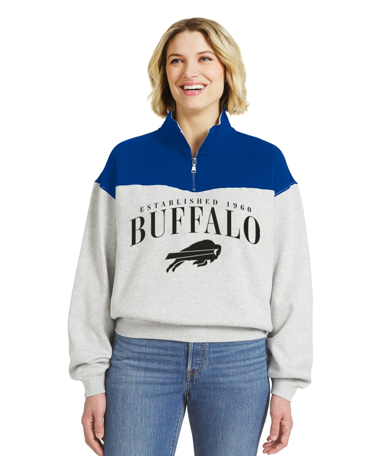 Wear by Erin Andrews Buffalo Bills Half-Zip Mock Neck Colorblock Pullover by Wear by Erin Andrews