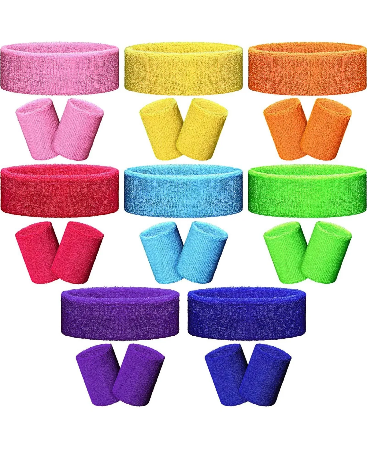 8 Sets Neon Sports Headbands and Wristbands for Gym Workout Activities by Furlihong