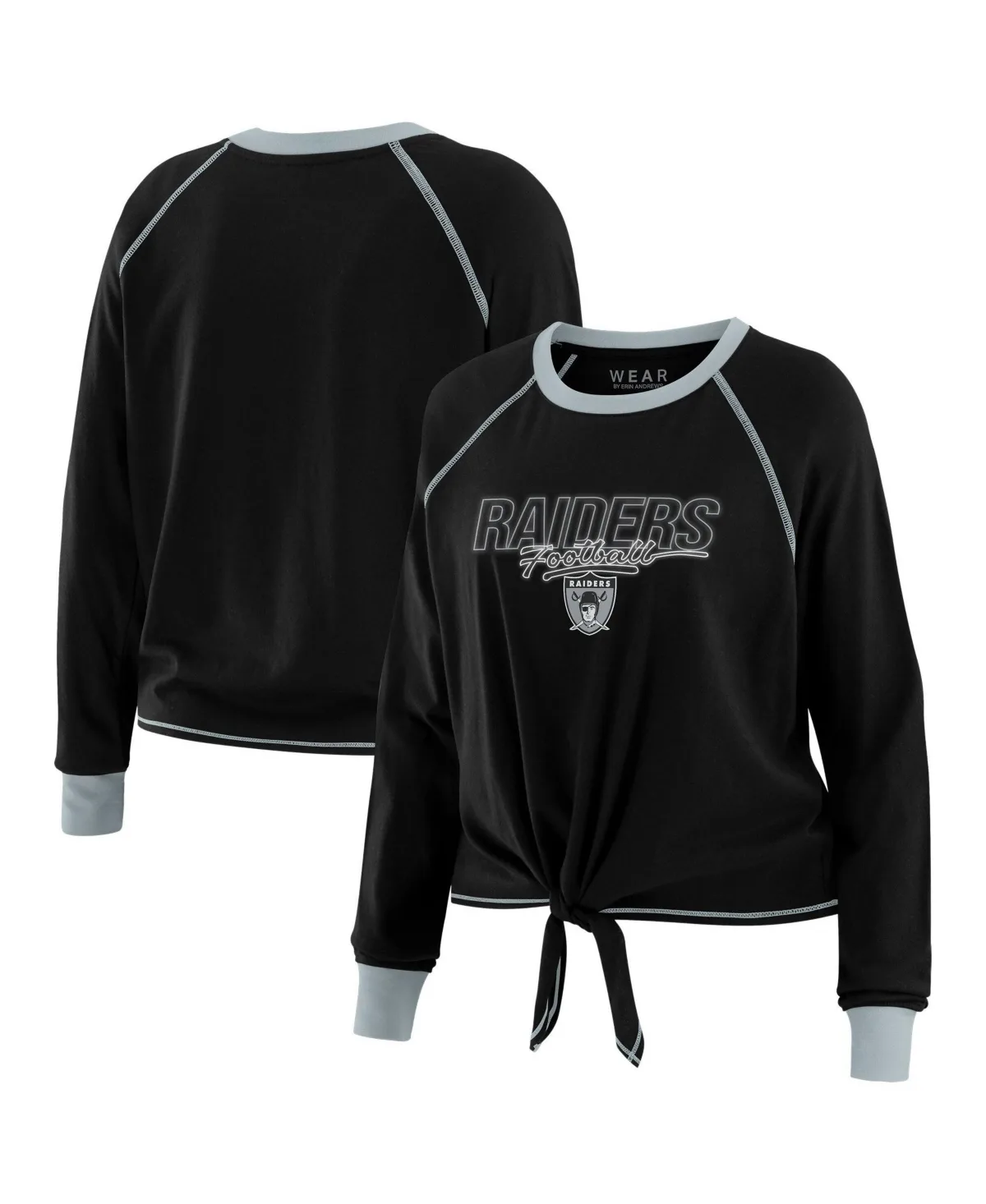 Wear by Erin Andrews Las Vegas Raiders Tie-Front Raglan Long-Sleeve T-Shirt by Wear by Erin Andrews
