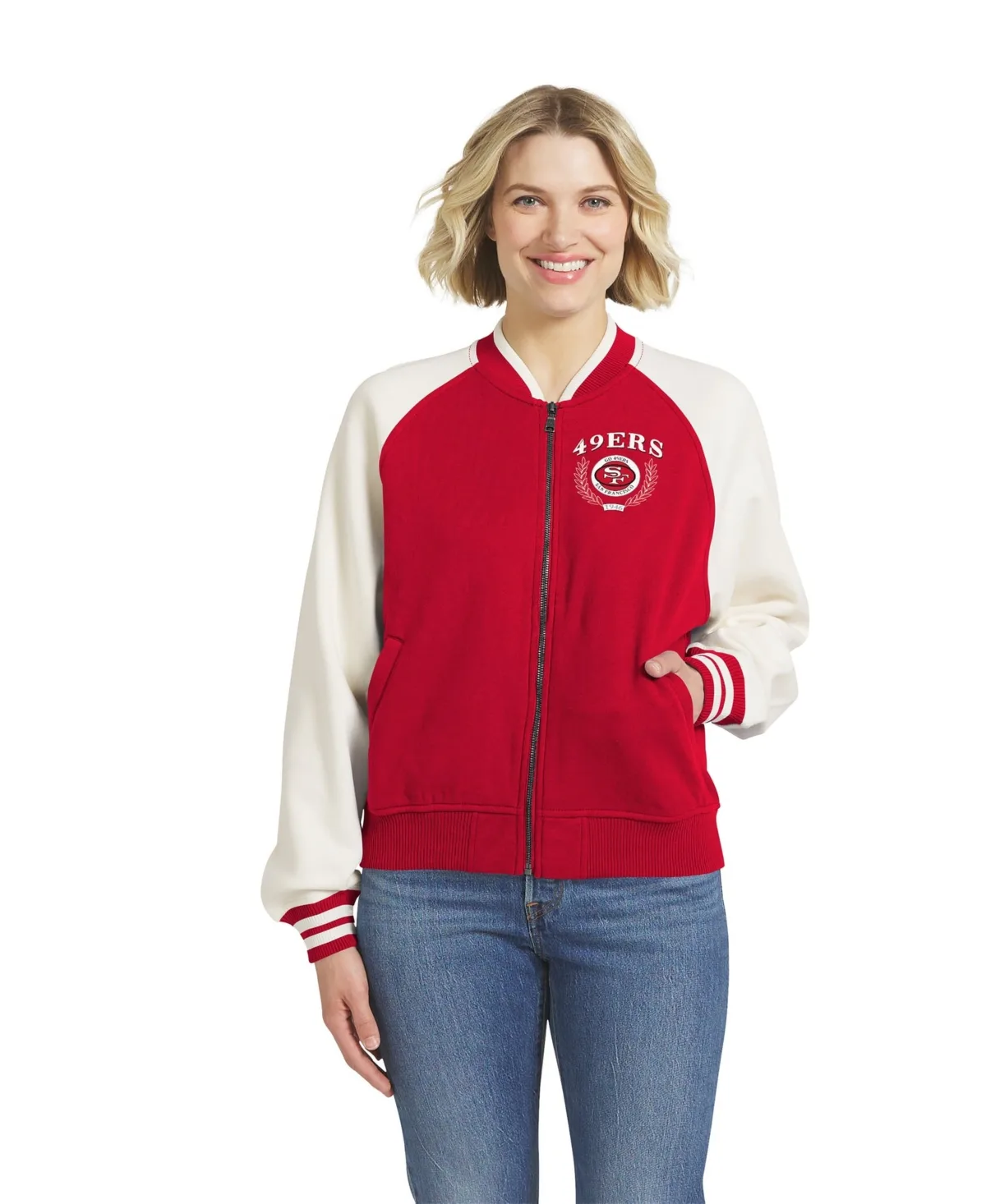San Francisco 49ers Varsity Raglan Fleece Full-Zip Jacket by Wear by Erin Andrews