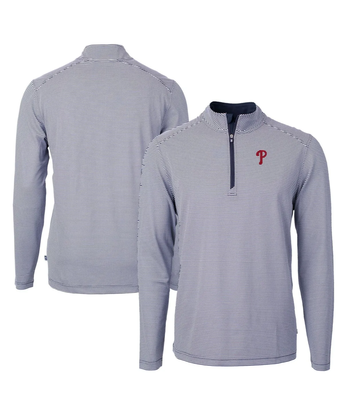 Philadelphia Phillies Virtue Eco Pique Micro Stripe Recycled Quarter-Zip Pullover Sweatshirt by Cutter & Buck