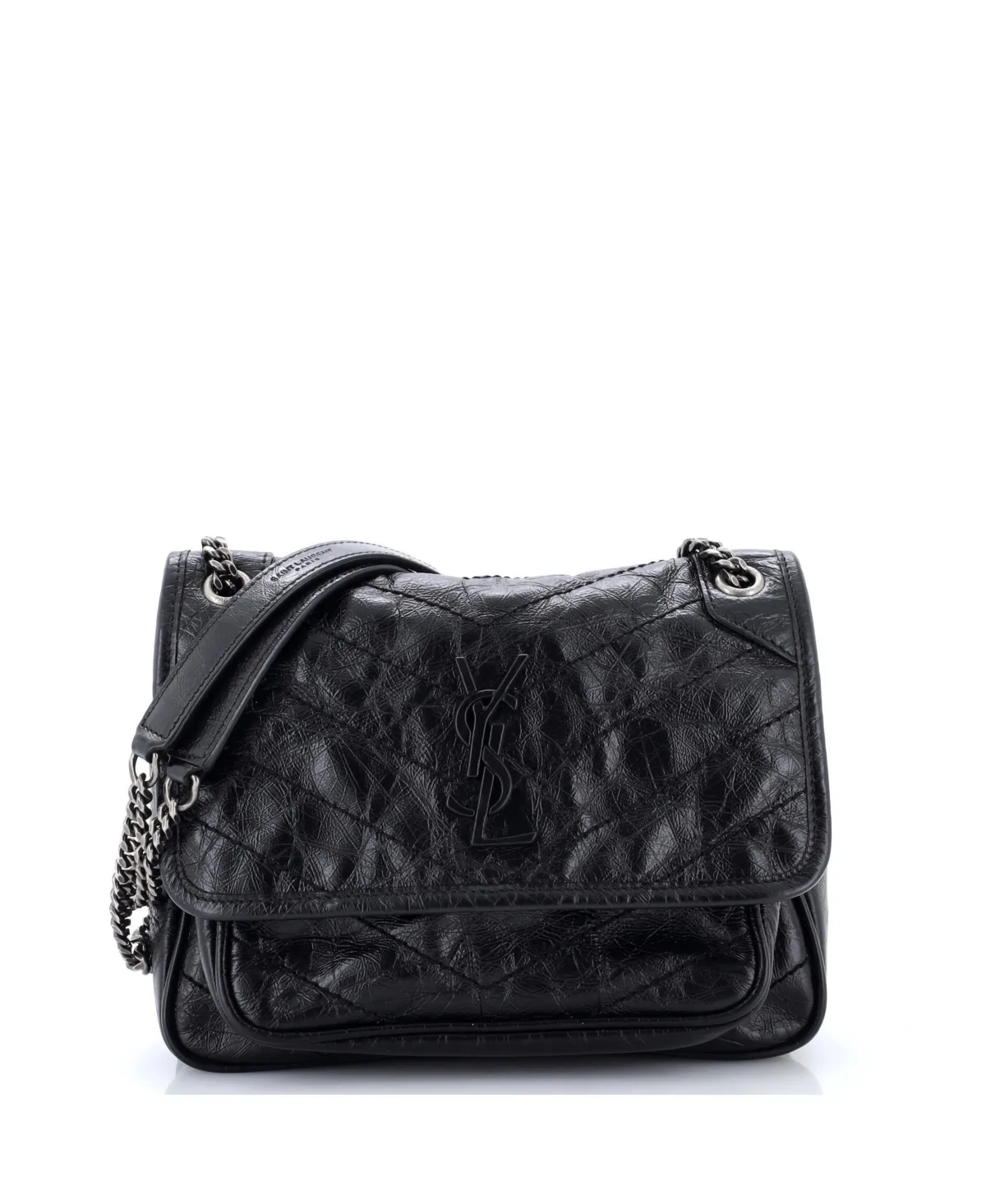 Pre-Owned Saint Laurent Baby Niki Chain Flap Bag Matelasse Chevron Leather by Saint Laurent