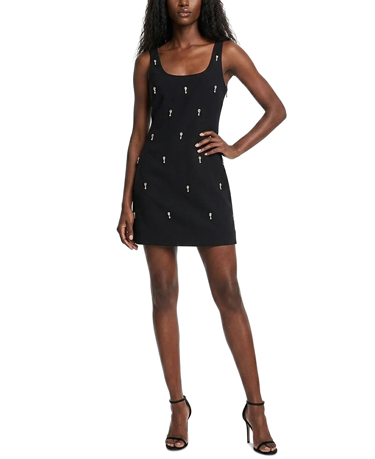 Square-Neck Rhinestone Mini Dress by Taylor