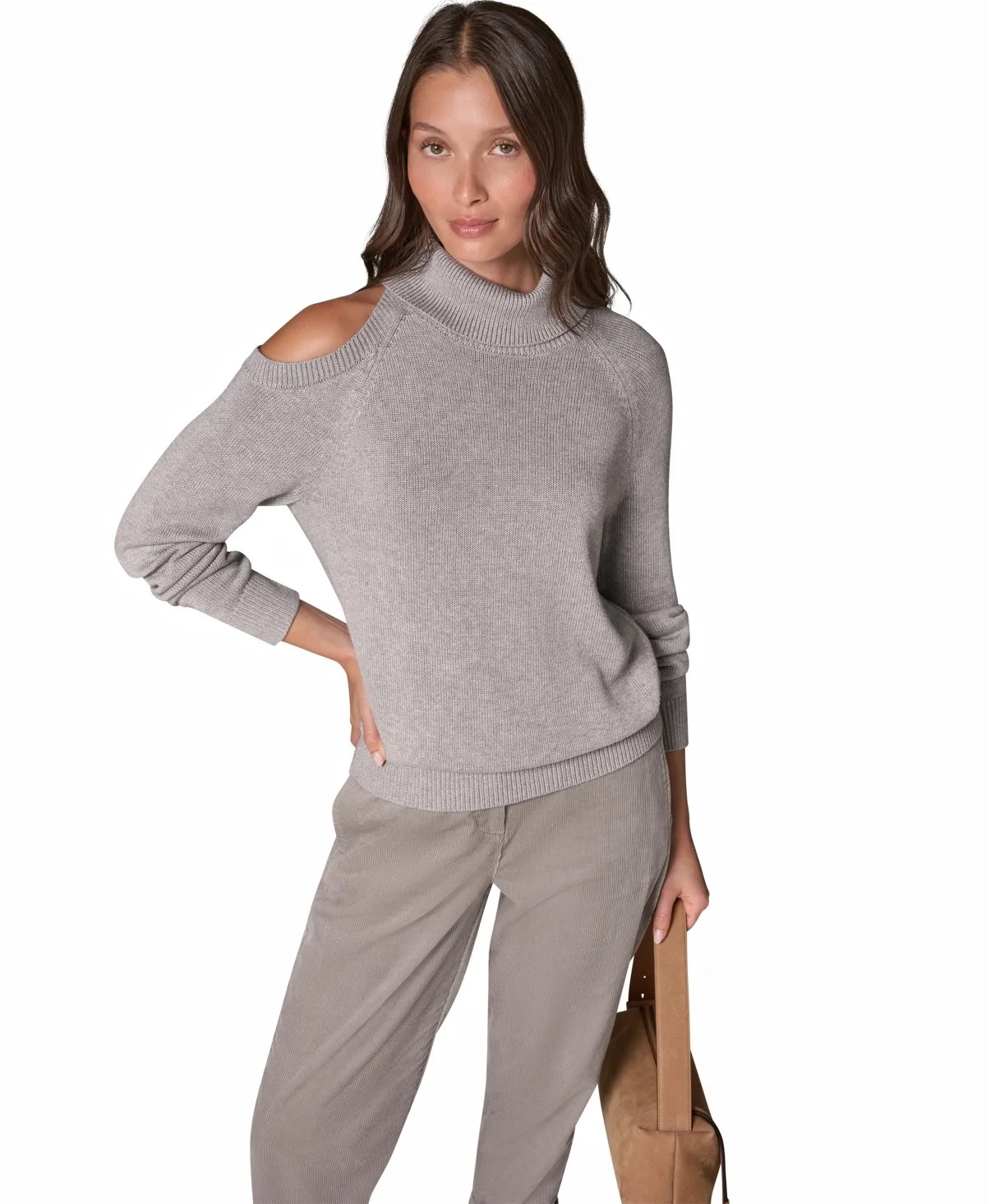 Turtleneck Long Sleeve Cold Shoulder Sweater by Donna Karan Weekend