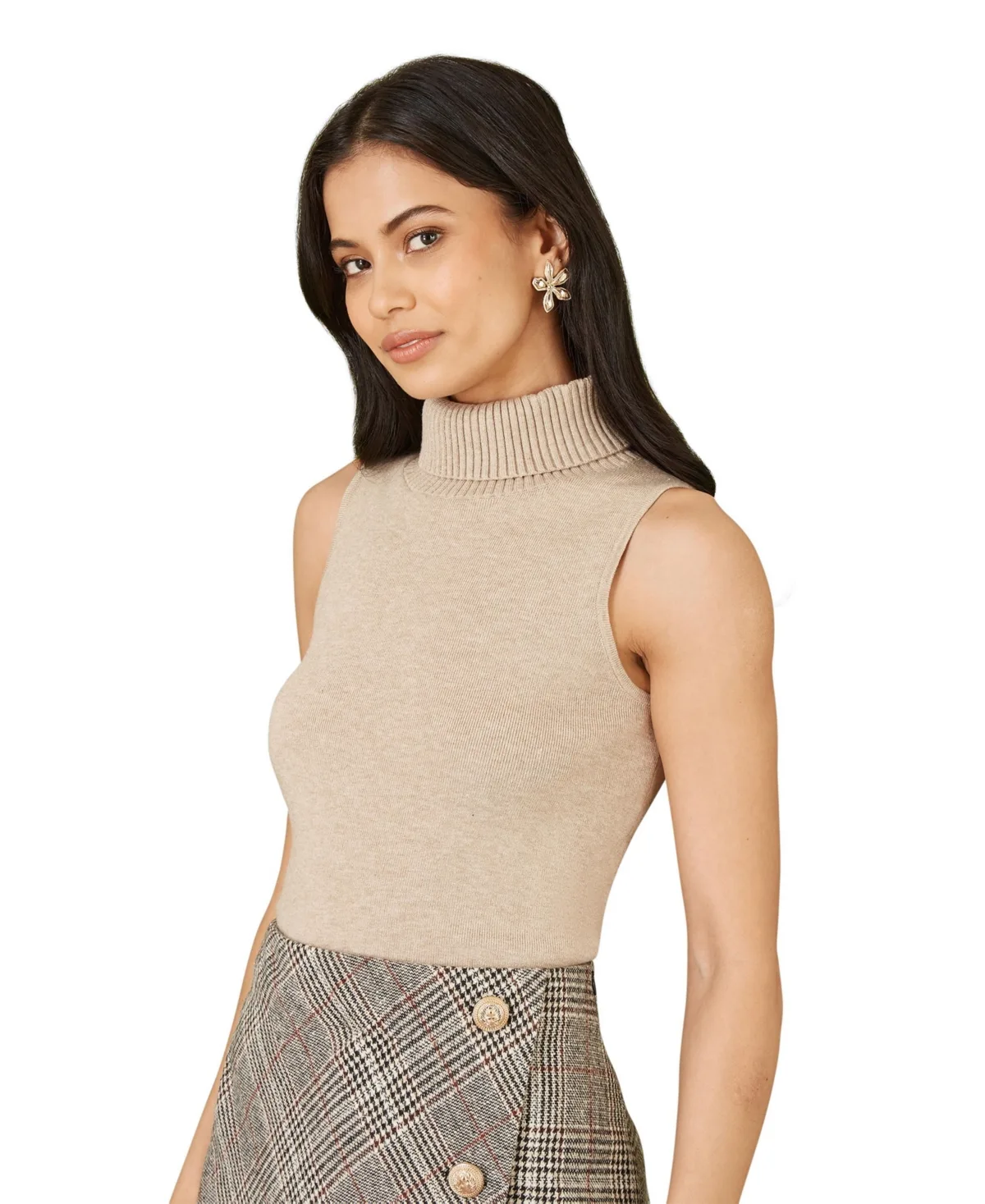 Knitted Roll Neck Sleeveless Jumper by Yumi