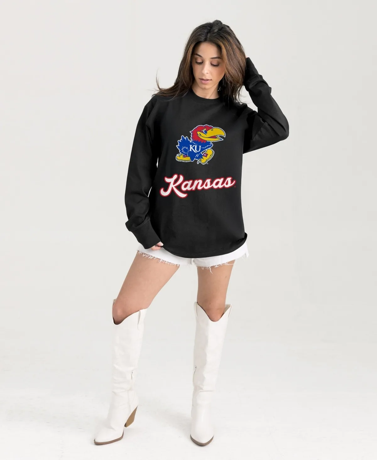 Kansas Jayhawks Honor Roll Oversized Dropped Shoulder Long Sleeve T-Shirt by Gameday Couture