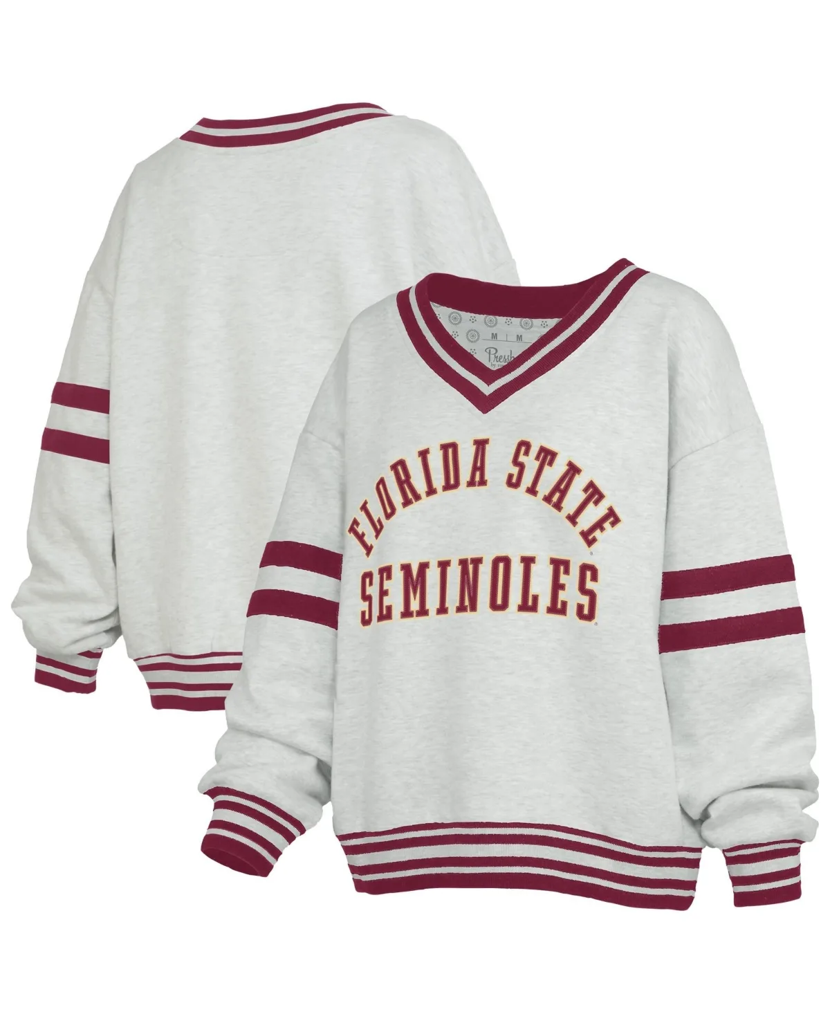 Florida State Seminoles Oates Oversized Striped Tackle Twill V-Neck Sweatshirt by Pressbox
