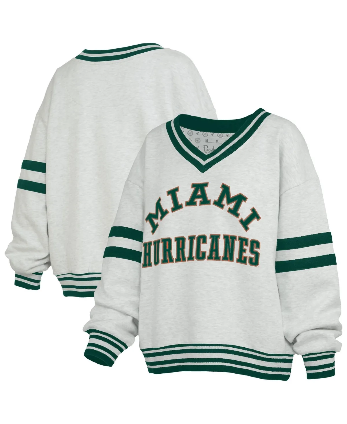 Oates Miami Hurricanes Oversized Striped V-Neck Sweatshirt by Pressbox
