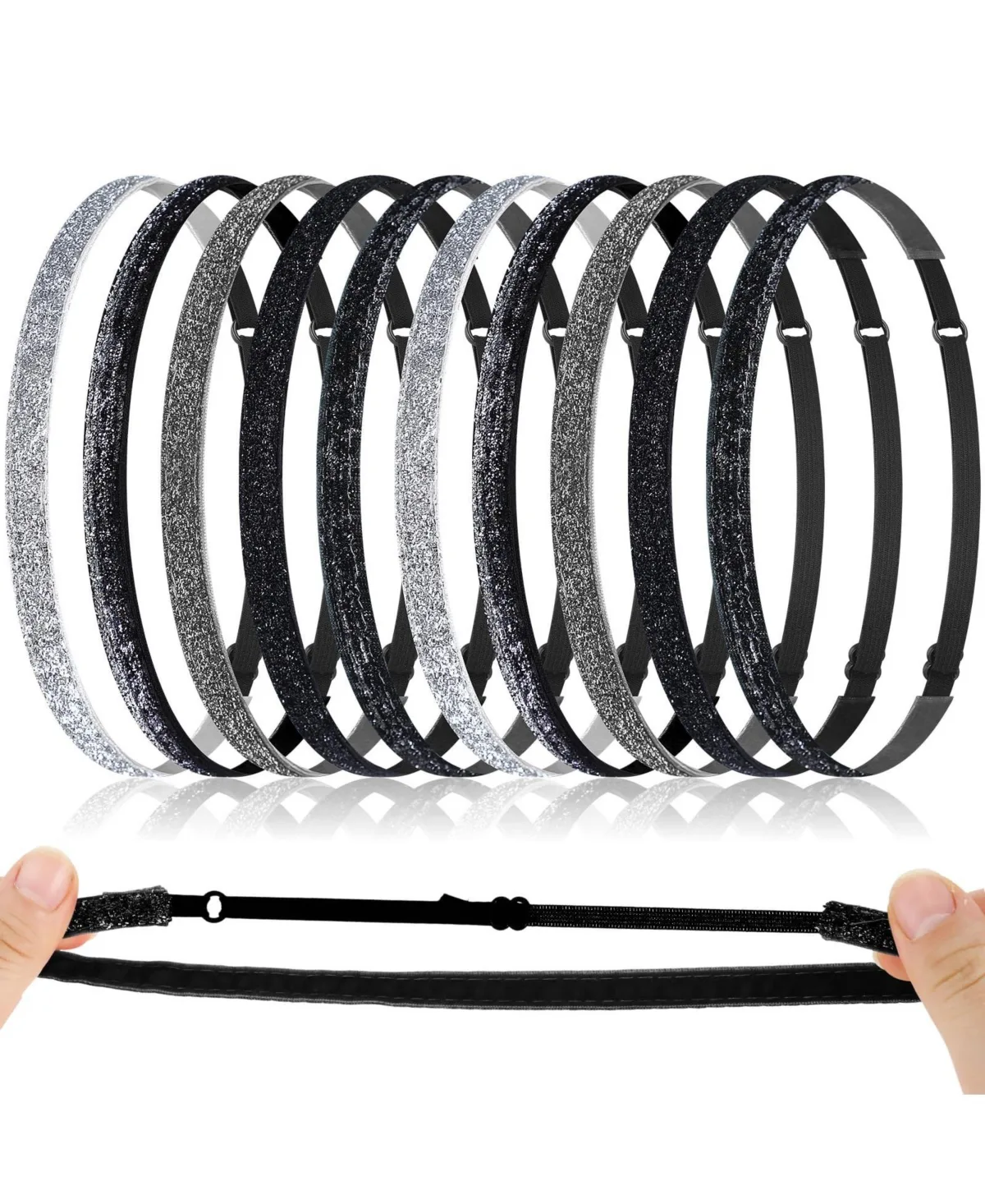 Non-Slip Stretchy Glitter Headbands, 10-Piece Set by Sportneer