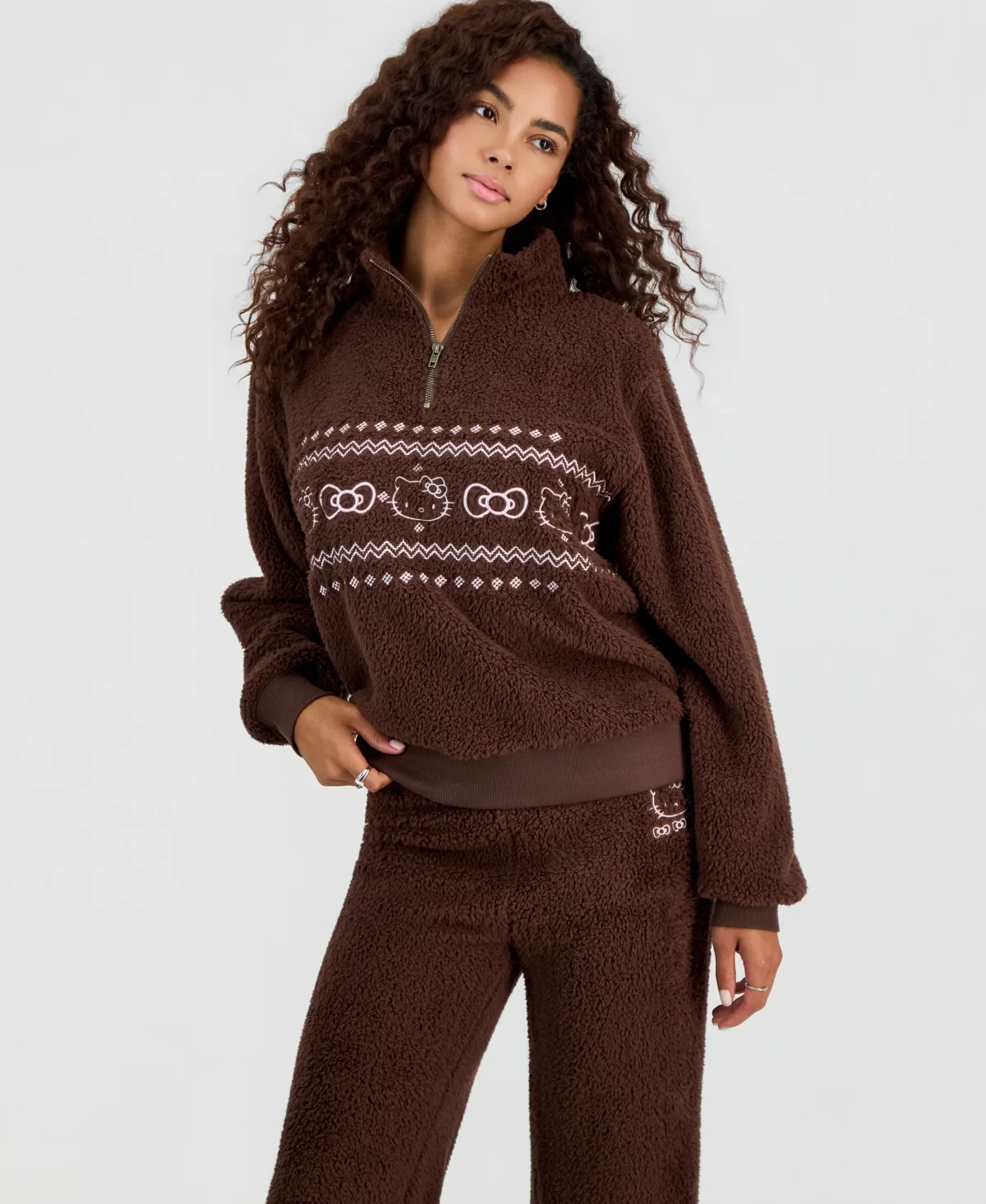 Hello Kitty Quarter-Zip Mock Neck Sherpa Pullover by Grayson Threads the Label