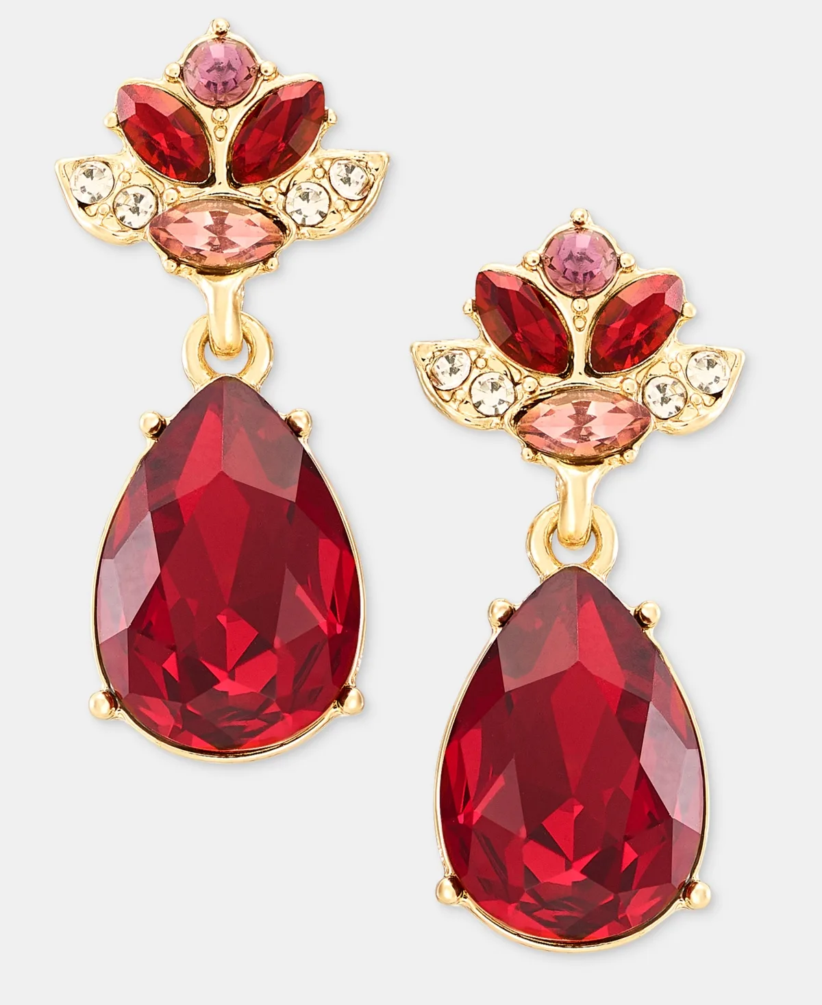 Glass Crystal / Gold-Tone Pear Drop Earrings