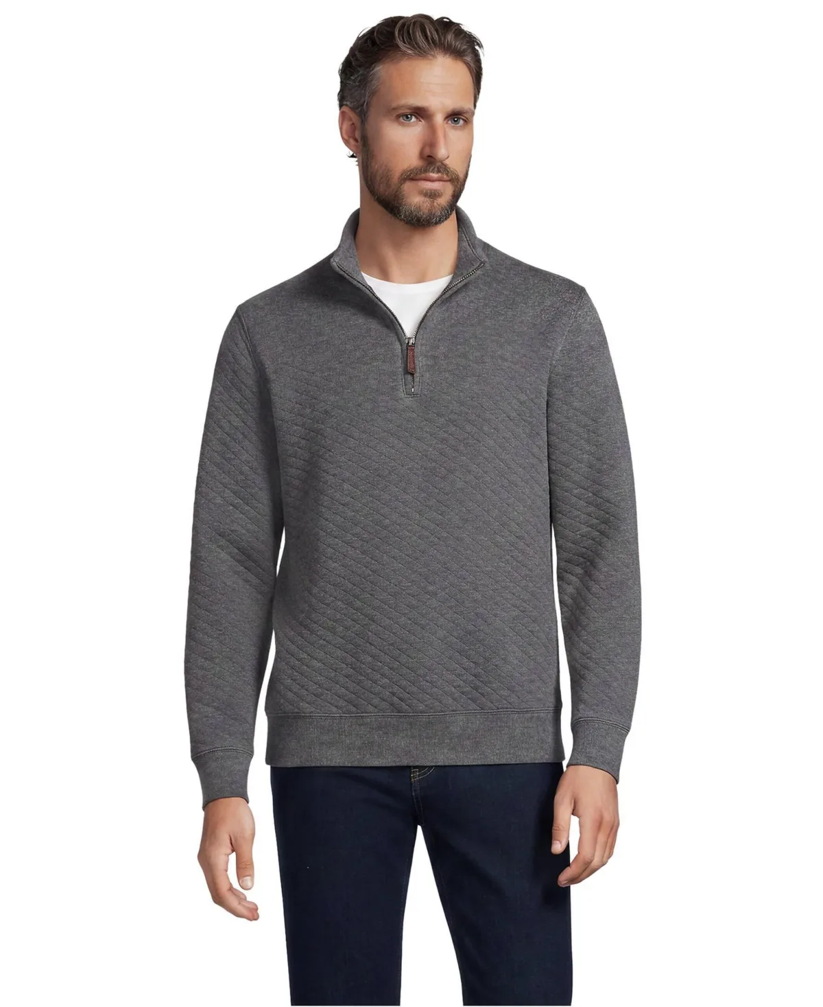 Bedford Mock Neck Quarter-Zip Diamond-Quilted Pullover