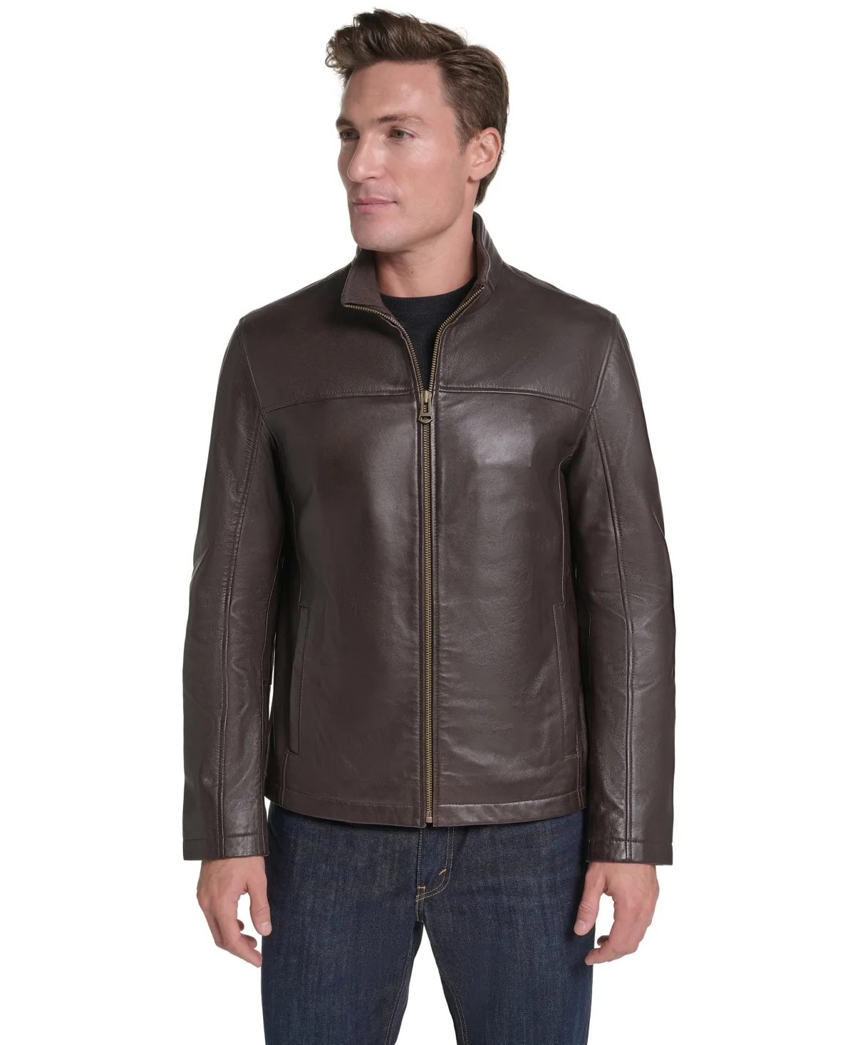 Leather Convertible Collared Jacket