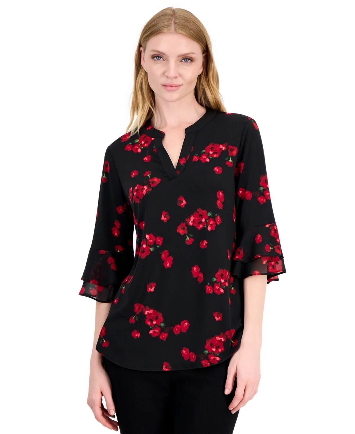 Split Neck Flutter Sleeve Tunic by Kasper