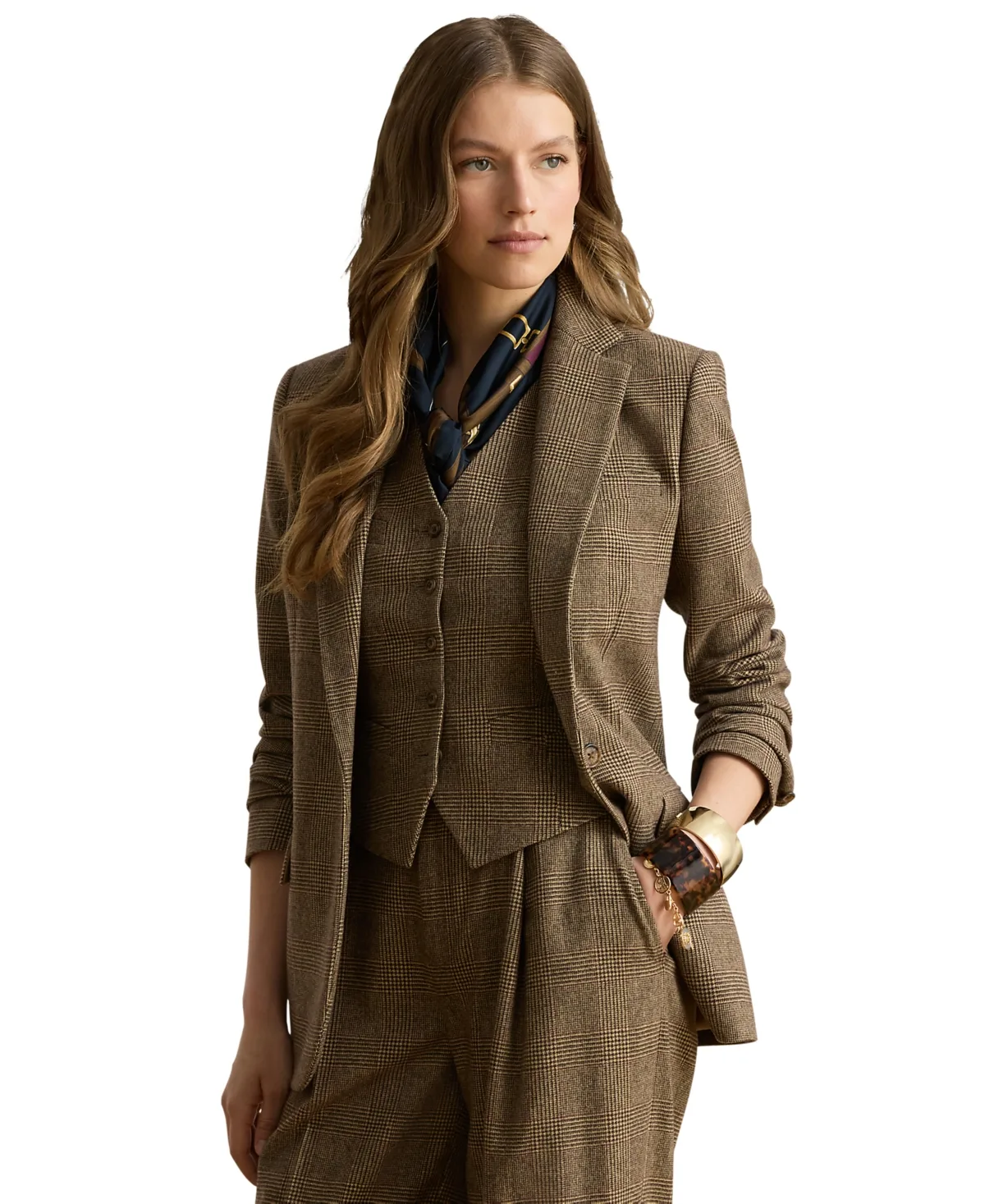 Glen Plaid Notch Lapel Collar Twill Blazer by Ralph Lauren