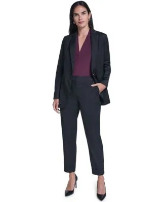 Single Button Notch Collar Stripe Blazer Rolled Cuff Straight Leg Pants by Calvin Klein