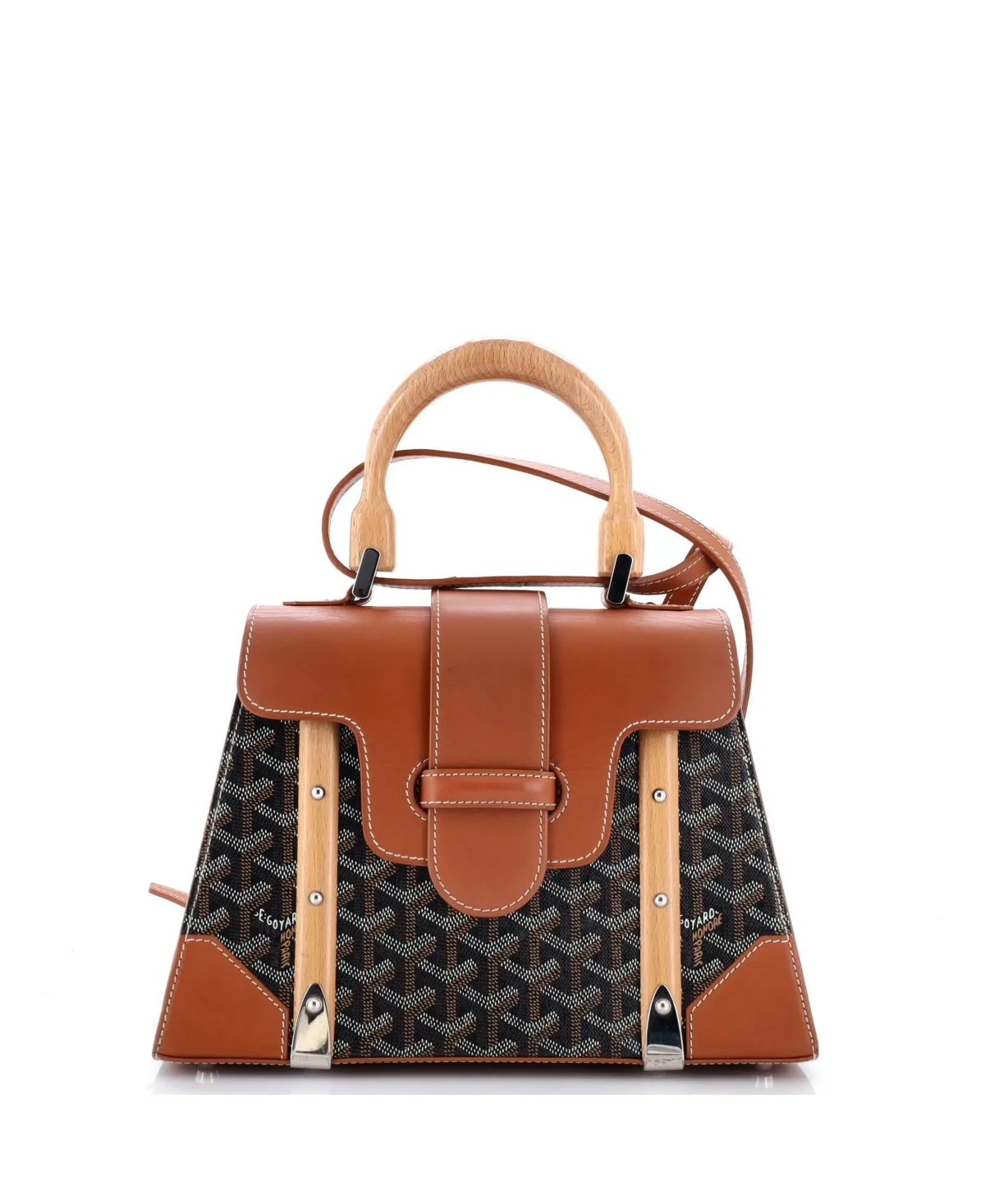 Pre-Owned Goyard Pm Saigon Top Handle Coated Canvas with Leather Shoulder Bag 11W x 8H x 4.5D by Pre Owned Goyard