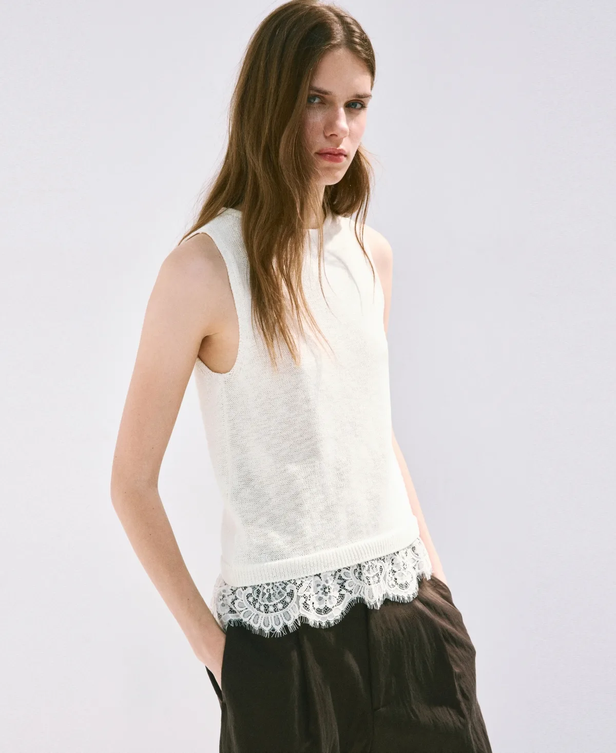 Lace Detail Knit Top by Mango