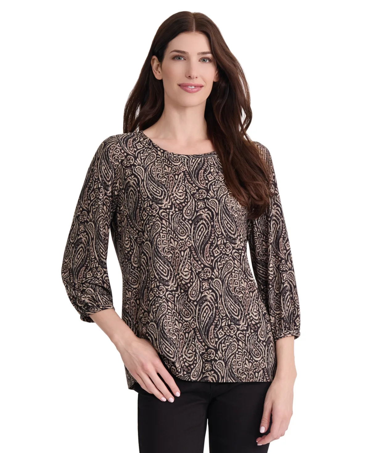 Paisley Long-Sleeve Box Top Blouse by Jones New York