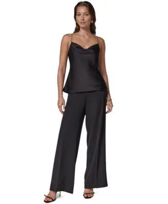 Cowl Neck Sleeveless Chain Link Straps Camisole High Waisted Wide Leg Pants by Donna Karan New York