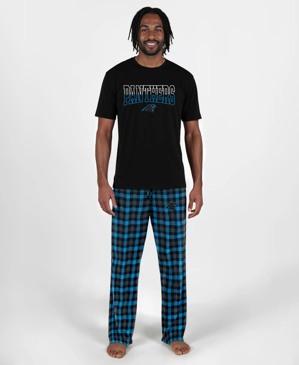 Carolina Panthers Highland Plaid Crewneck T-Shirt and Pants, 2-Piece Set by Concepts Sport