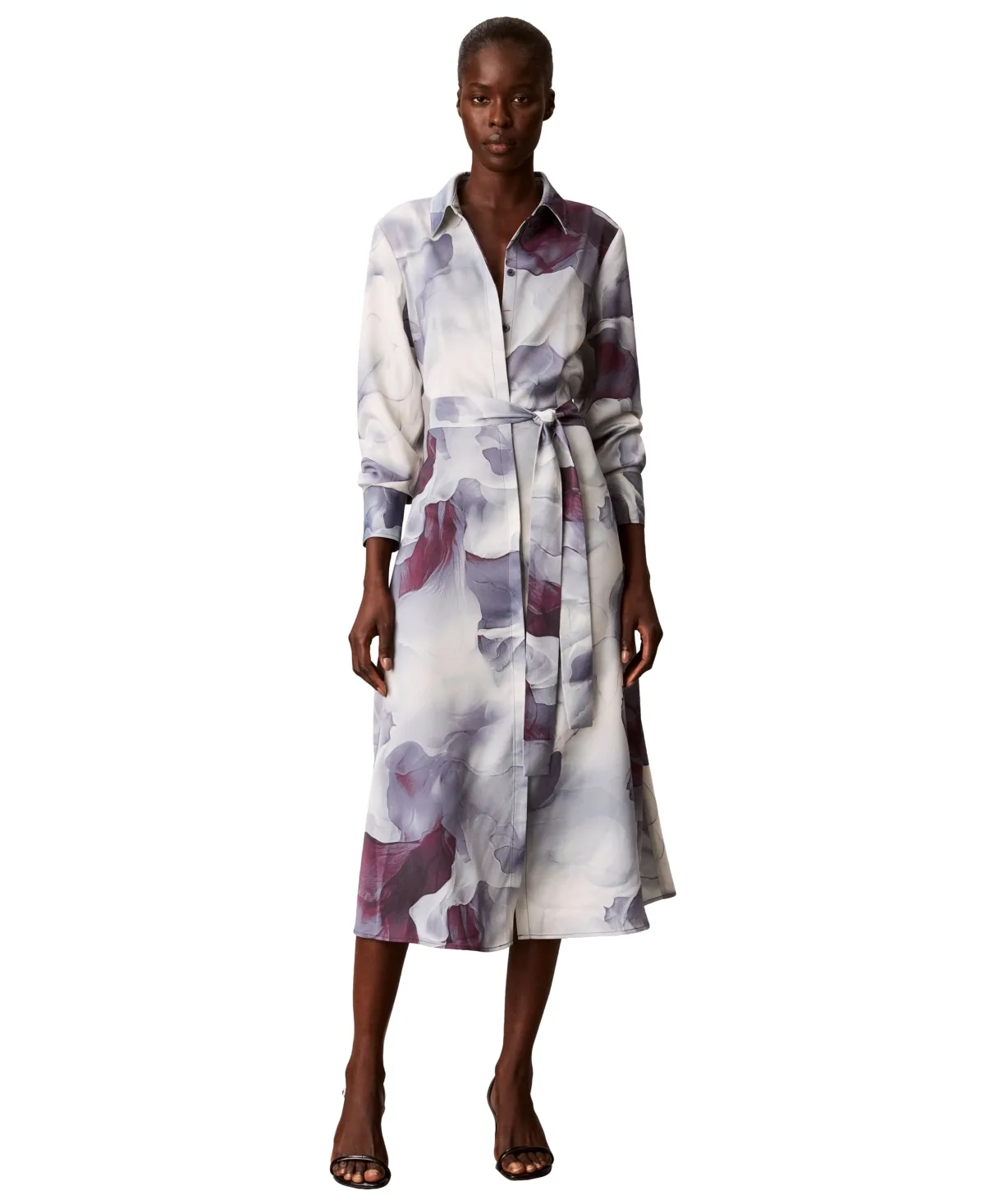 Long Sleeve Midi Satin Shirt Dress