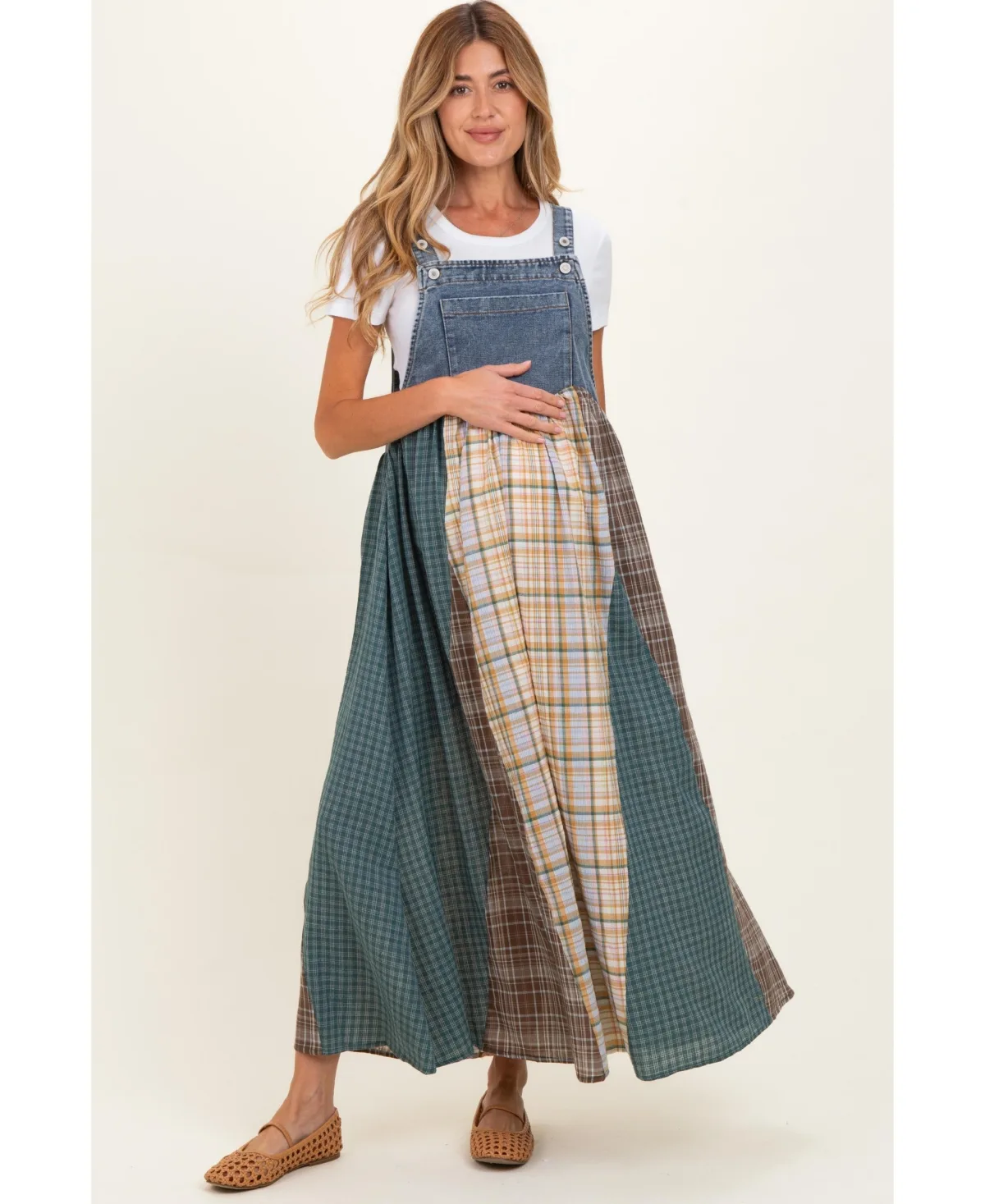 Plaid Square Neck Overall Dress - Denim by PinkBlush