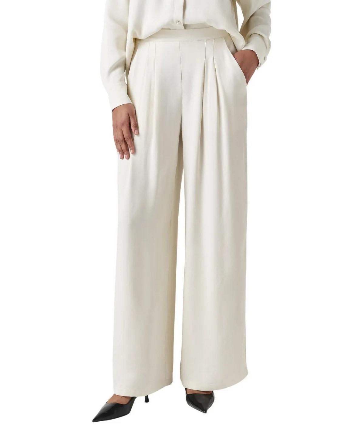 Andie Pleated Wide Leg Satin Trouser
