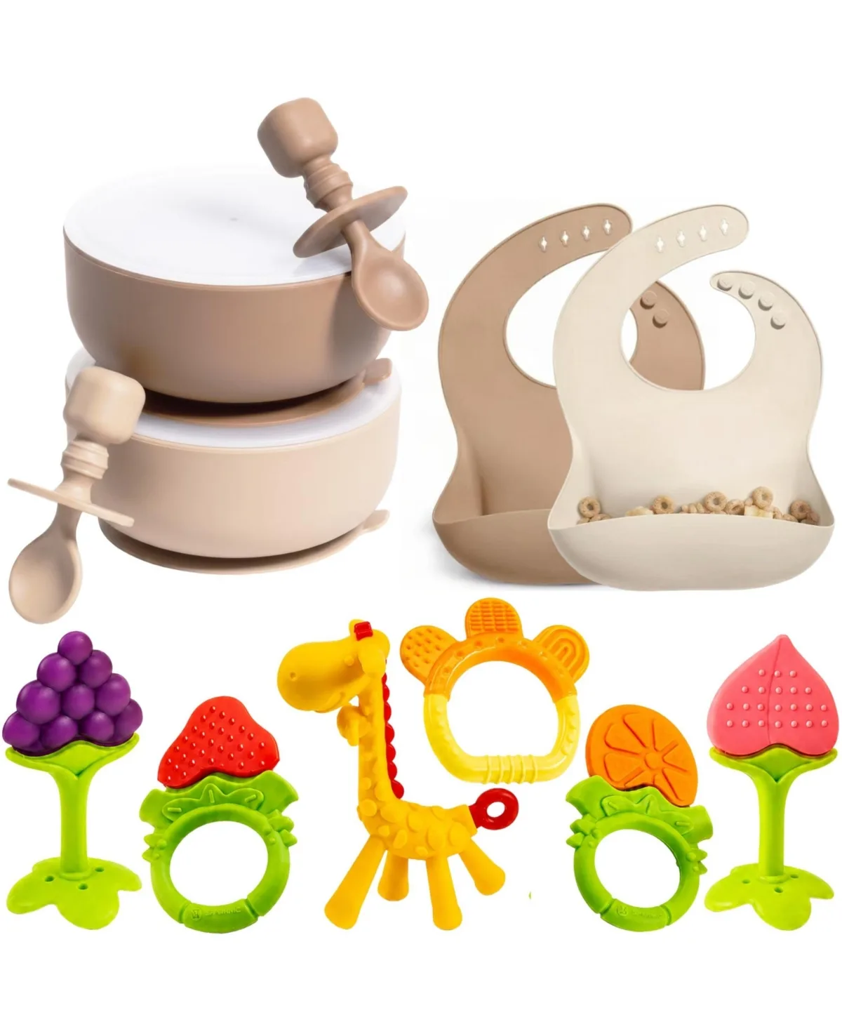 Silicone Baby Feeding Set with Suction Bowls, Lids, Adjustable Bibs, and Teething Toys, Bpa-Free, Dishwasher and Freezer Safe by Sperric